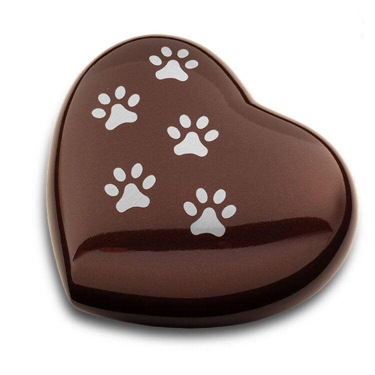 Metalen urn donkerbruin zilver glans hartvormig groot