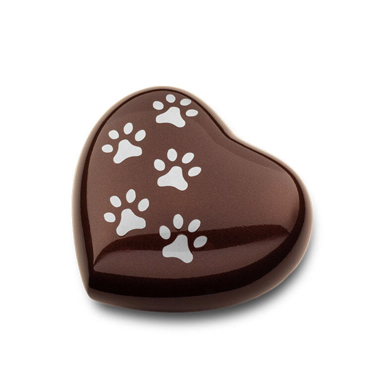 Metalen urn donkerbruin zilver glans hartvormig medium