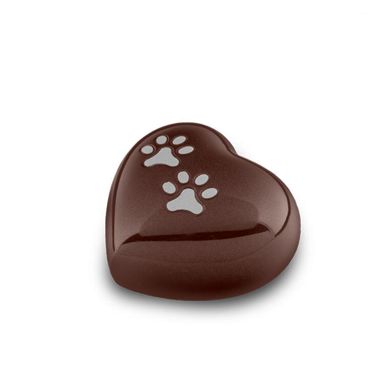 Metalen keepsake urn donkerbruin zilver glans hartvormig