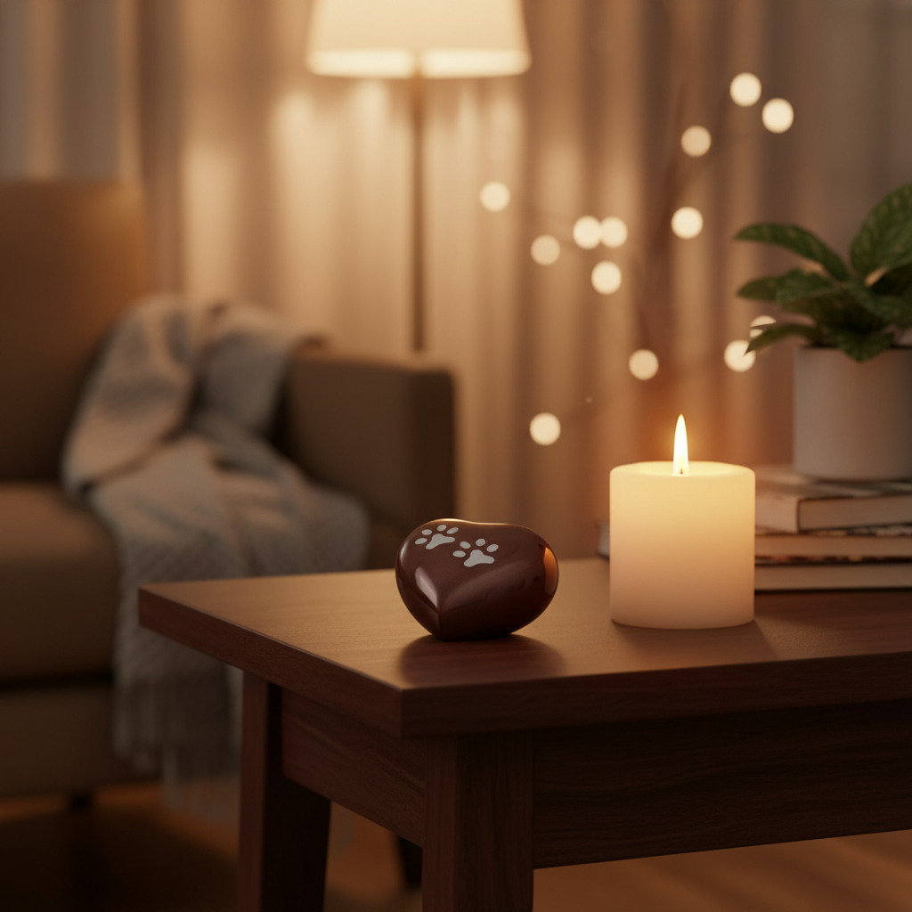 Metalen keepsake urn donkerbruin zilver glans hartvormig