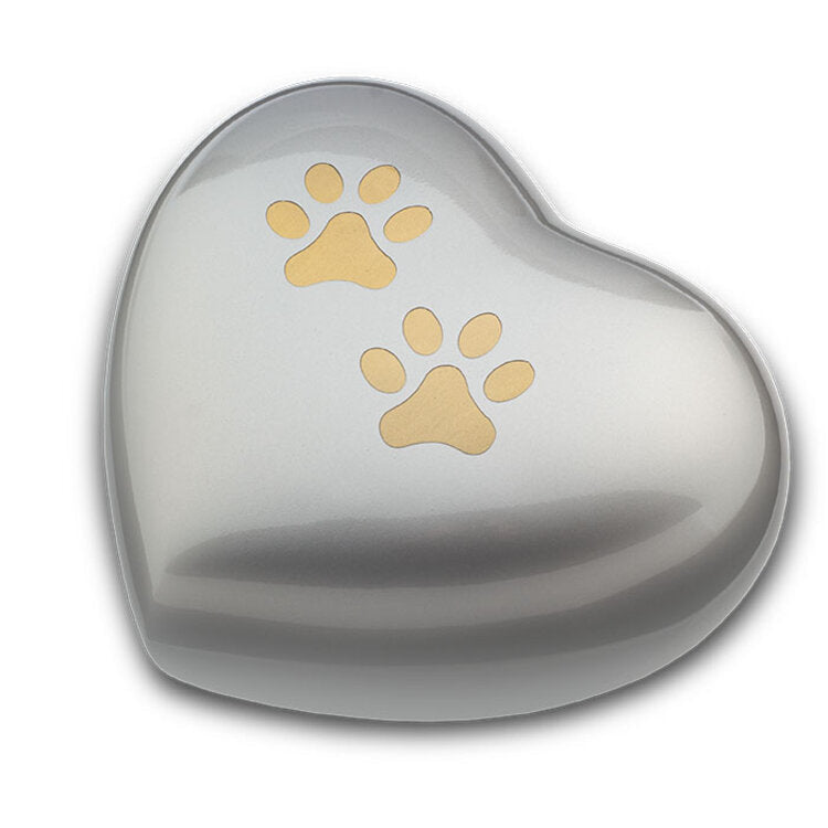 Metalen urn zilver goud mat hartvormig groot