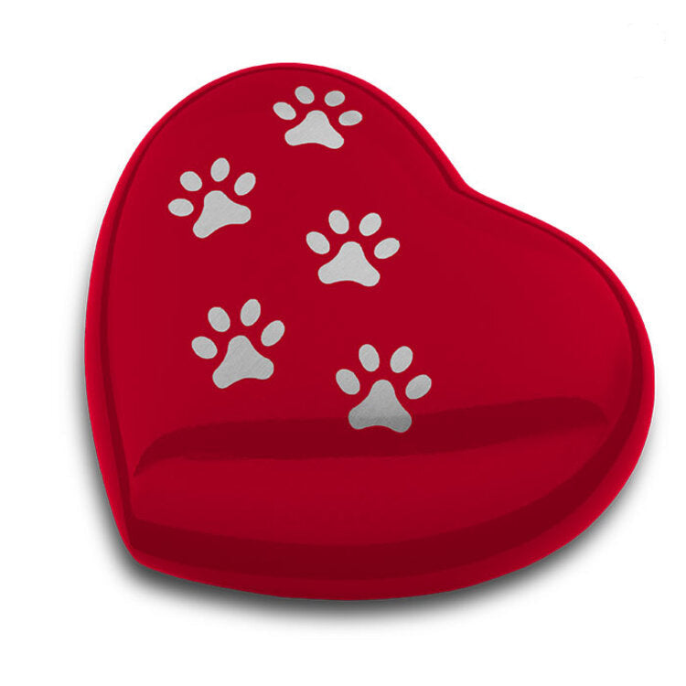 Metaal urn dieren hart groot briljantrood & zilver glans