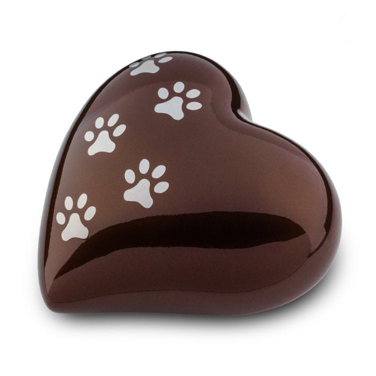 Metaal dierenurn hart groot brons en zilverkleur glanzend personaliseerbaar