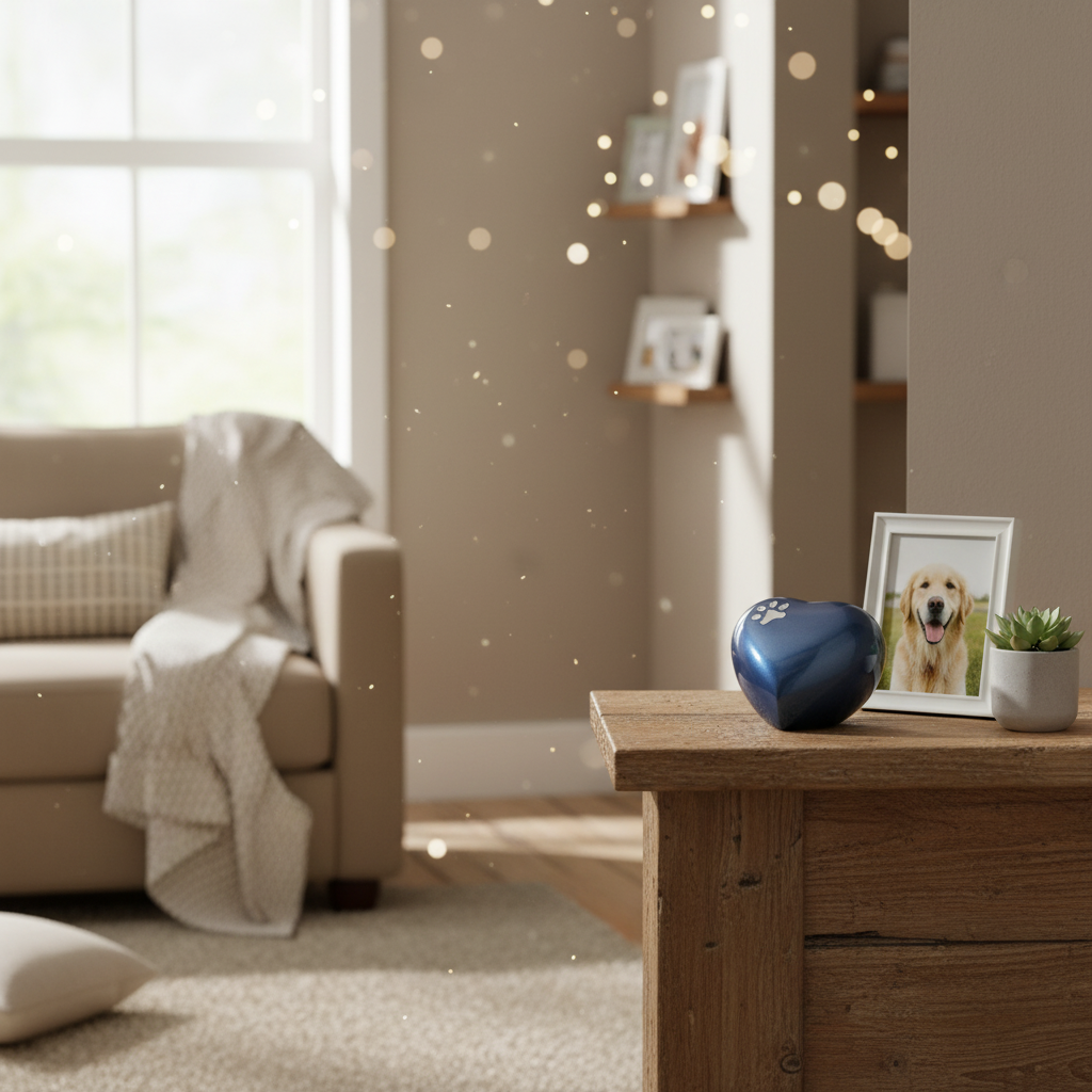 Metaal urn nachtblauw zilver hartvorm dieren keepsake