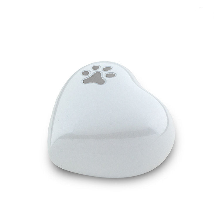 Dieren urn metaal wit en zilver hartvorm keepsake