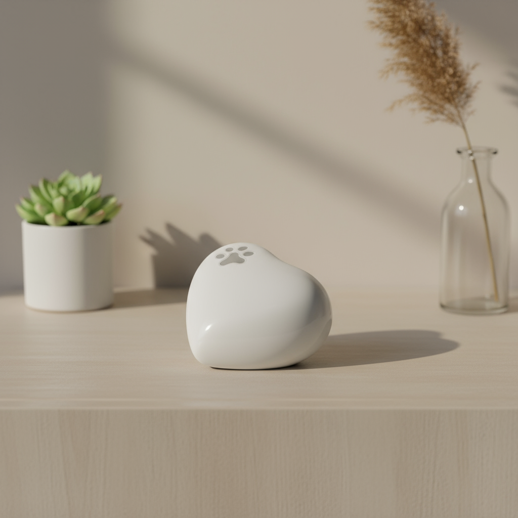 Dieren urn metaal wit en zilver hartvorm keepsake