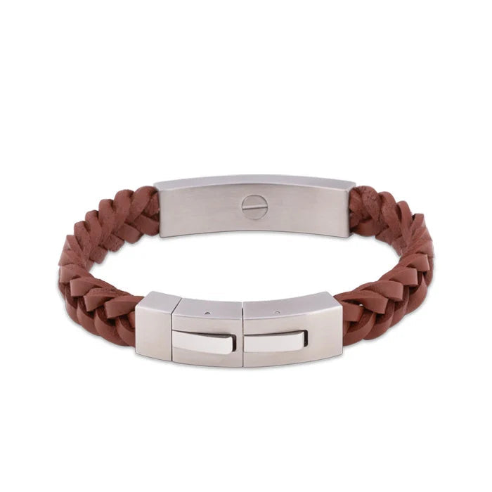 Lederen armband zwart vintage look met RVS ashouder en verstelbare sluiting