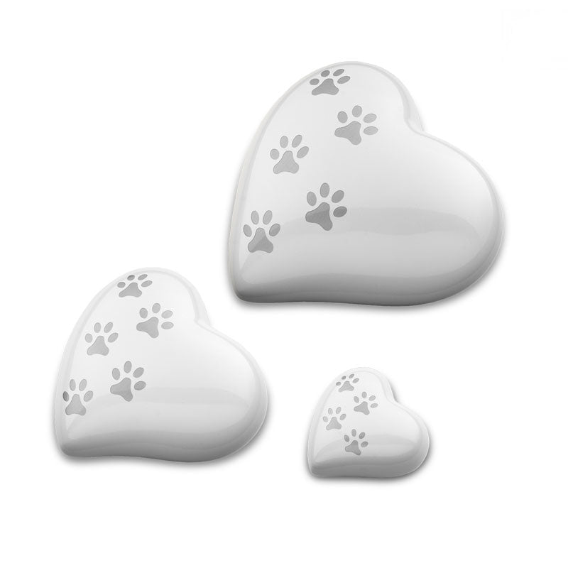 Metaal dierenurn hart groot wit en zilverkleur glanzend personaliseerbaar