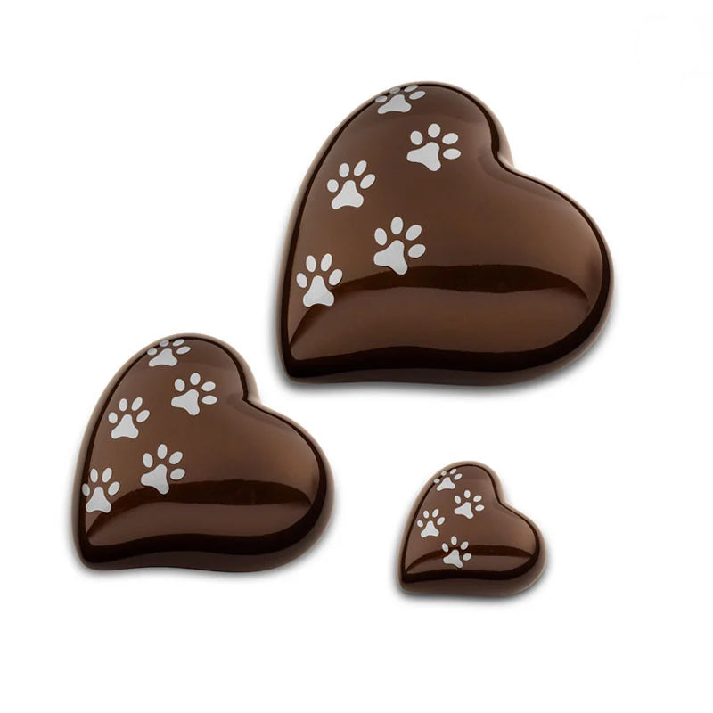 Metaal dierenurn hart medium brons en zilverkleur glanzend personaliseerbaar