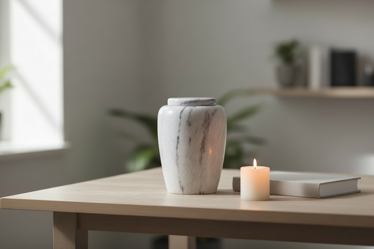 Marmeren urn natuursteen uniek patroon met eigen karakter