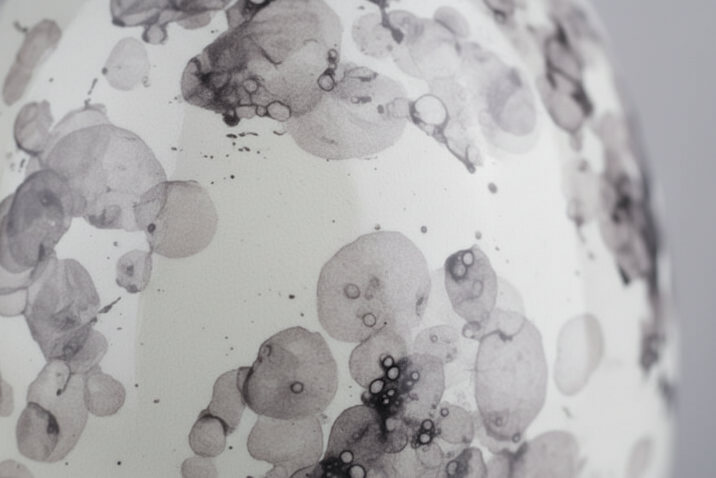 Keramische urn wit-beige met ovale vorm en bubbels patroon