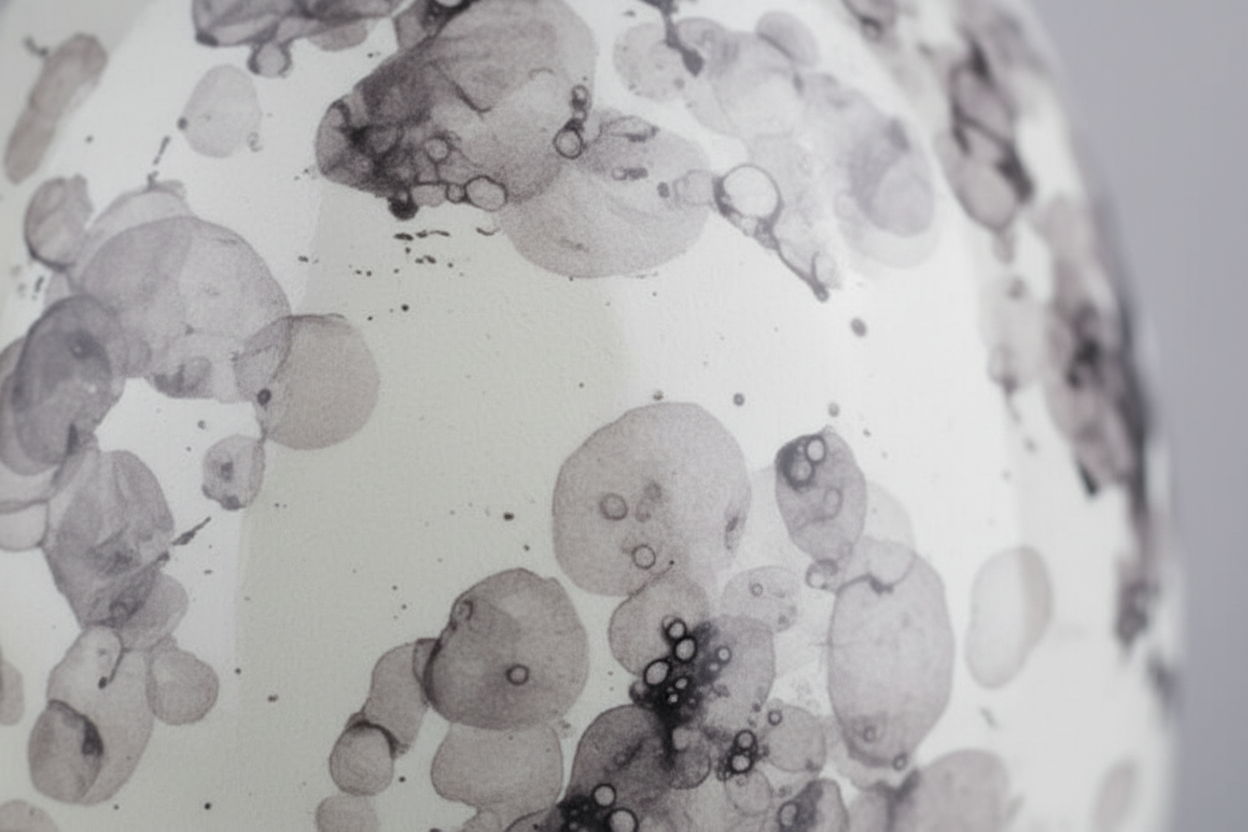 Keramische urn wit-beige met ovale vorm en bubbels patroon