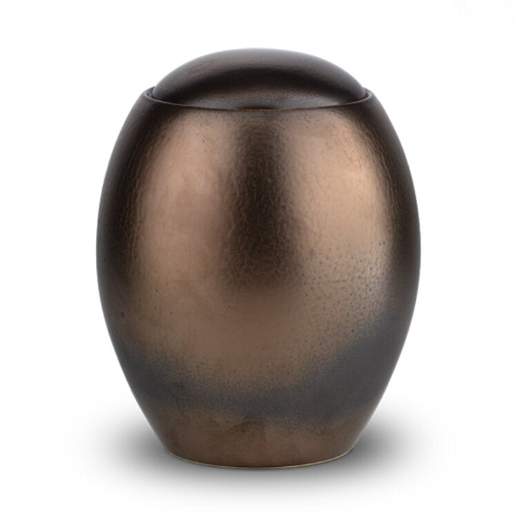 Keramische urn bronskleur met ovale vorm