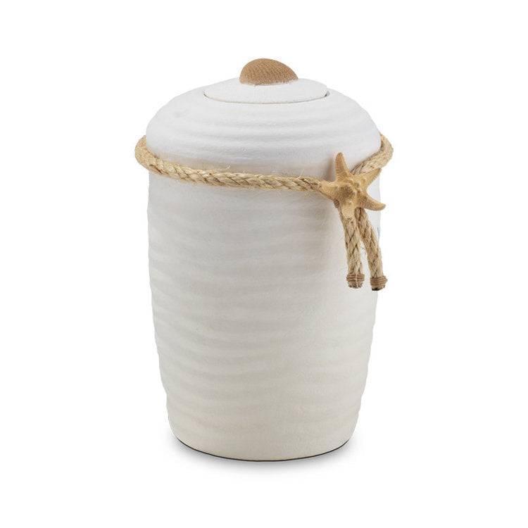 Biologische urn wit zee thema met schelp en zeester
