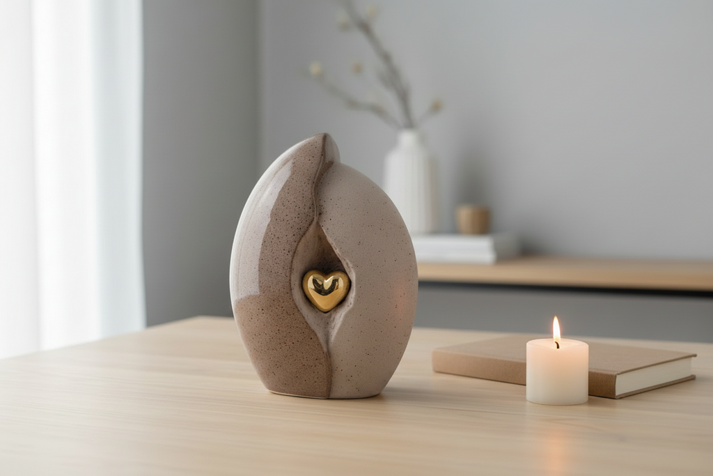 Keramische urn met kleurrijke emaille afwerking