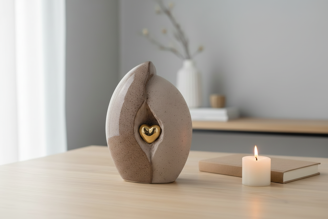 Keramische urn met kleurrijke emaille afwerking