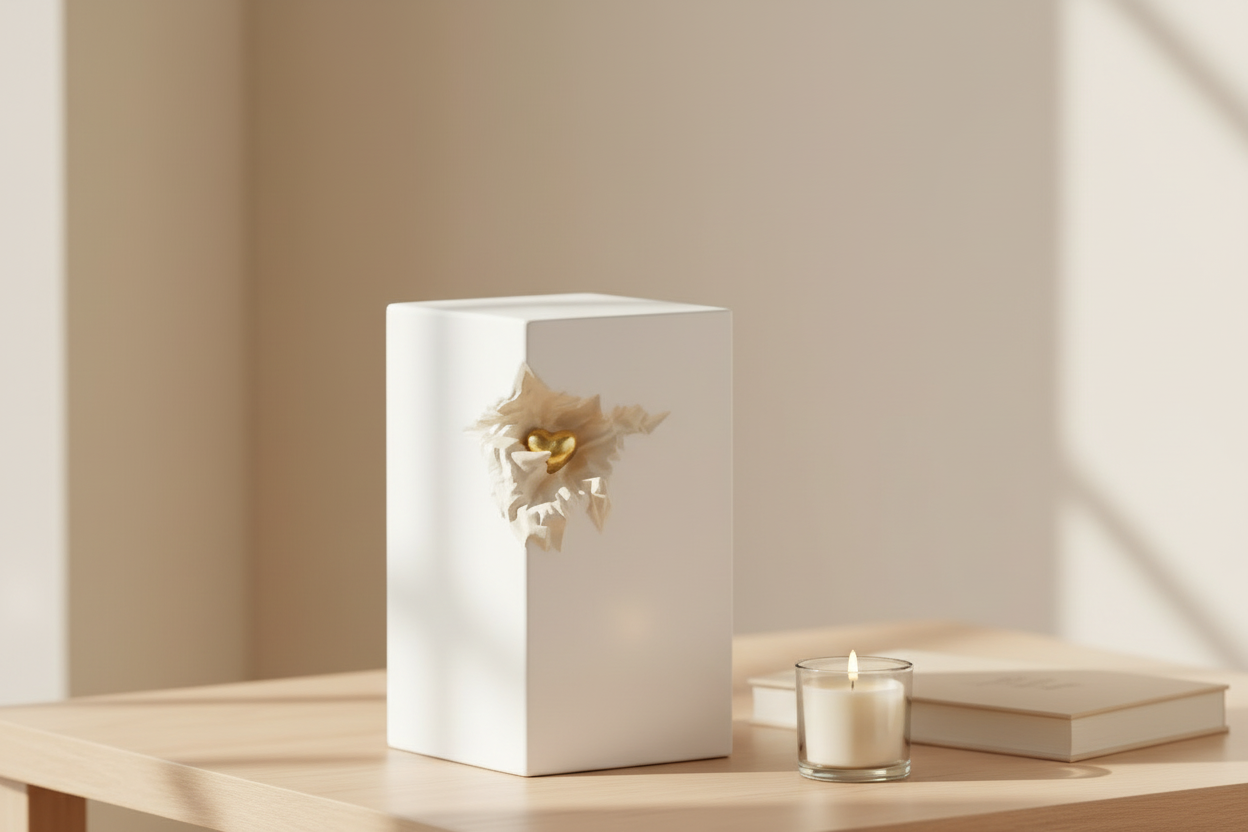 Keramische urn met levendige kleuren