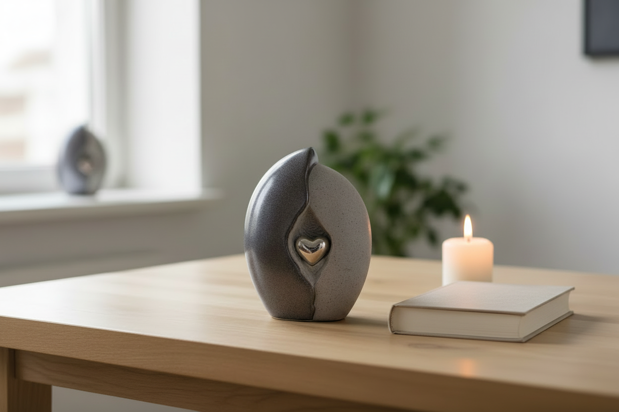 Keramische medium urn met kleurrijke afwerking