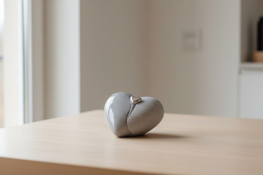 Keramische mini urn hartvorm met kleurrijke afwerking