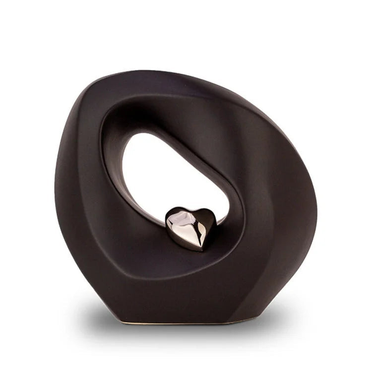 Keramische urn zwart met zilverkleur en matte afwerking