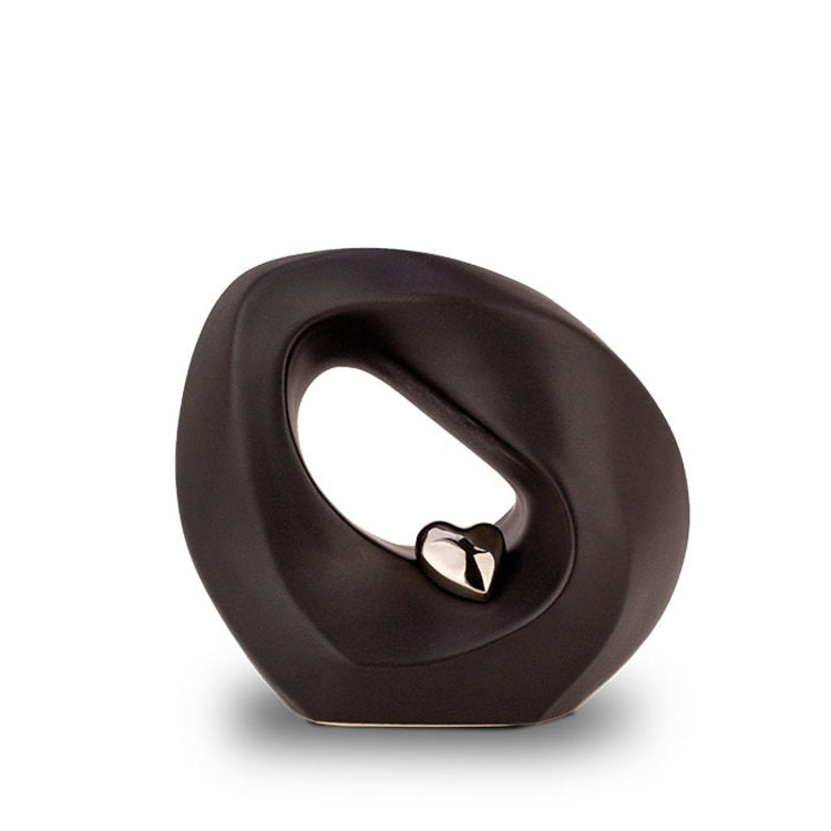 Keramische mini urn zwart met zilverkleur en matte afwerking