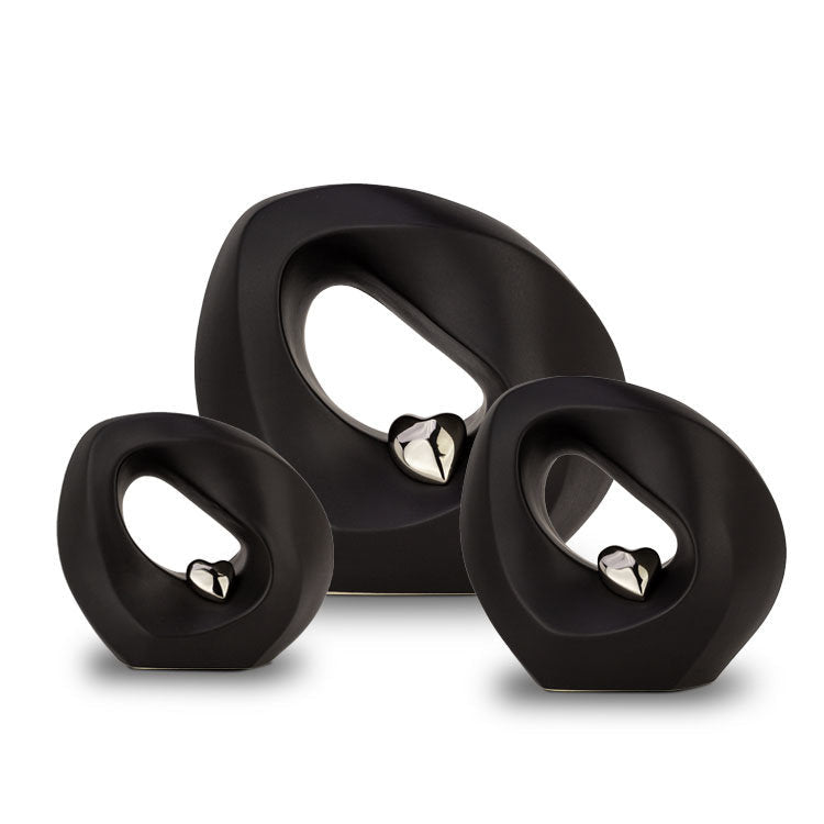 Keramische mini urn zwart met zilverkleur en matte afwerking