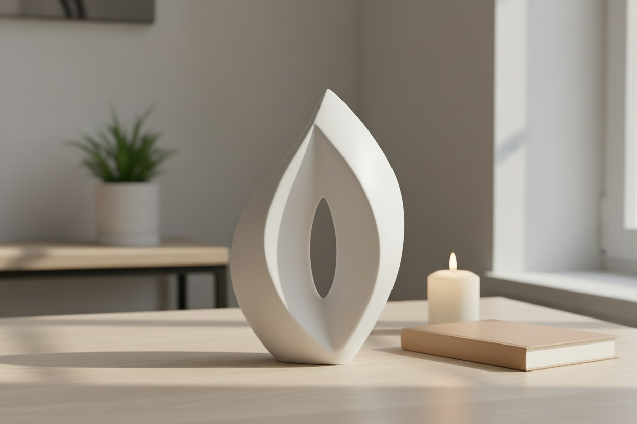 Keramische medium urn Venezia wit met mat design en elegant motief