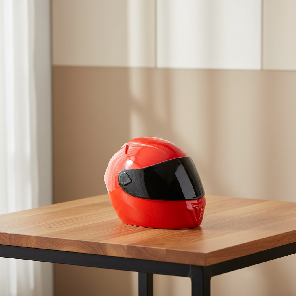 Keramische urn zwart met motorhelm vorm