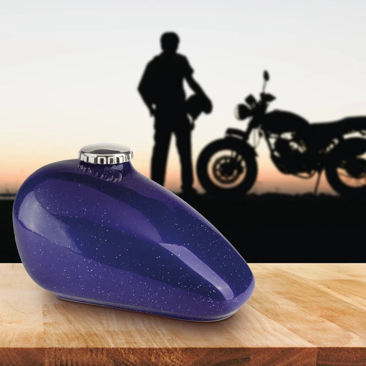 Keramische urn zwart met motor tank vorm