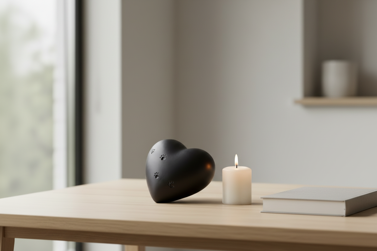 Dieren urn keramiek zwart hartvorm groot model