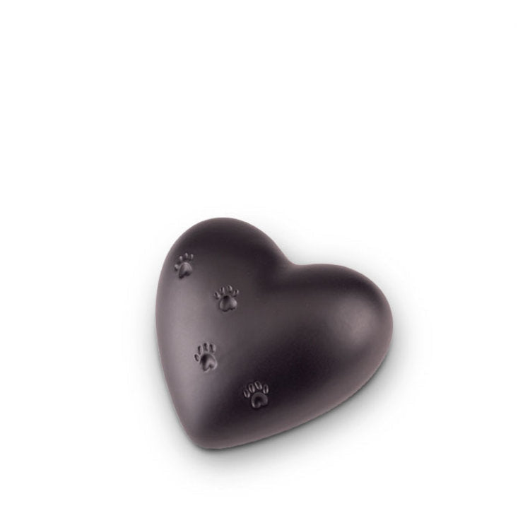 Dieren urn keramiek zwart hartvorm mini urn