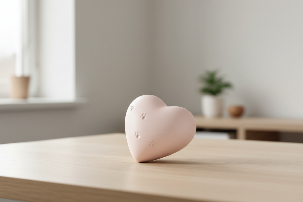 Dieren urn keramiek wit hartvorm groot model