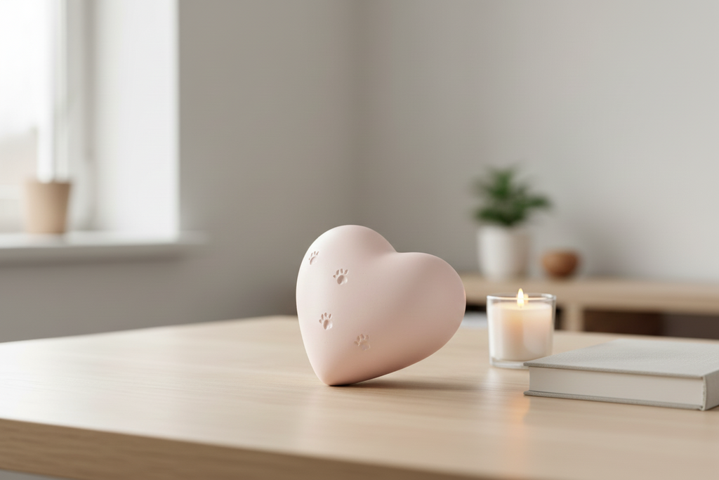 Dieren urn keramiek wit hartvorm groot model