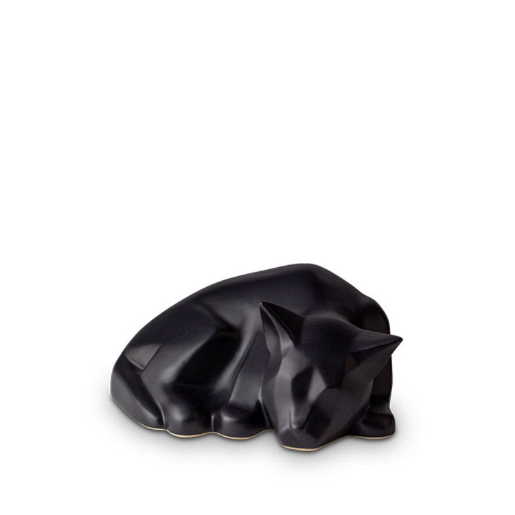 Keramische dierenurn kat mat zwart met kleurrijke emaille