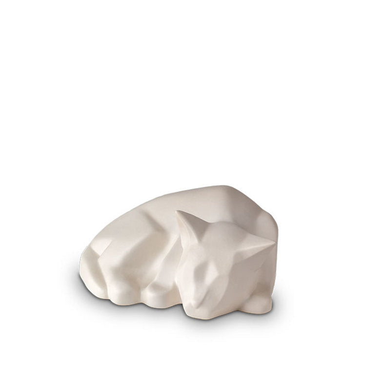 Keramische dierenurn kat mat wit met kleurrijke emaille