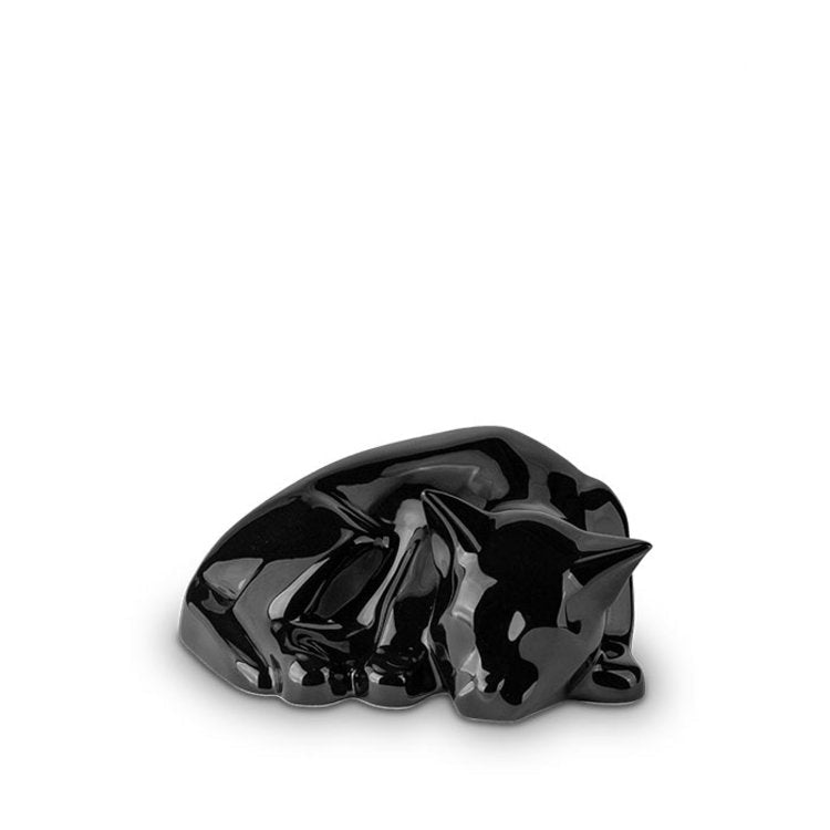 Keramische dierenurn kat glanzend zwart