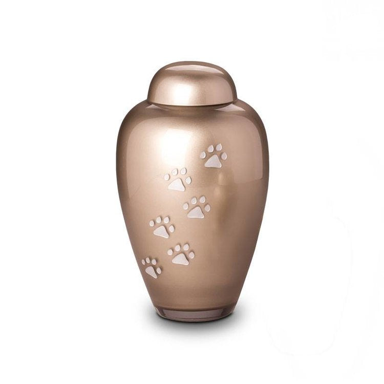 Glazen dierenurn groot Boheems kristal handgemaakt glimmend cappuccino