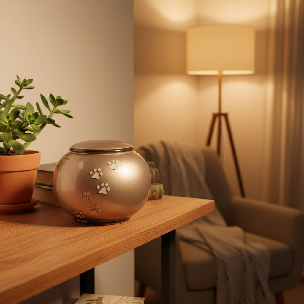 Grote glazen dierenurn van handgeblazen Boheems kristal glanzend cappuccino