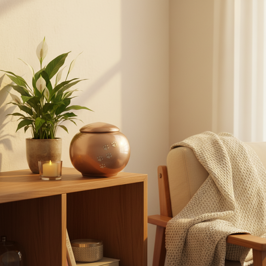 Kleine glazen dierenurn van handgeblazen Boheems kristal glanzend cappuccino