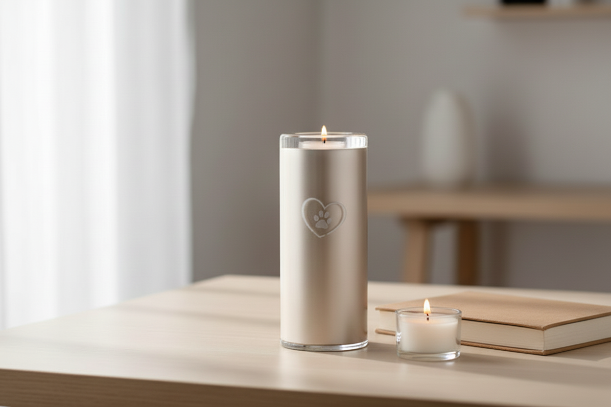 Glazen dierenurn cappuccino medium handgeblazen