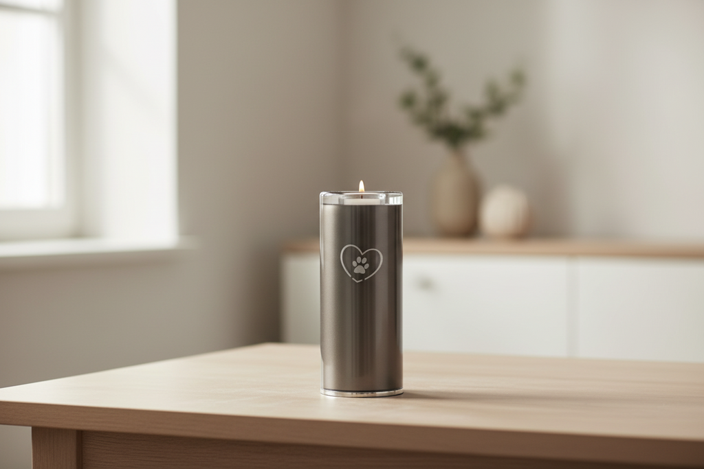 Glazen dierenurn antracietgrijs medium handgeblazen