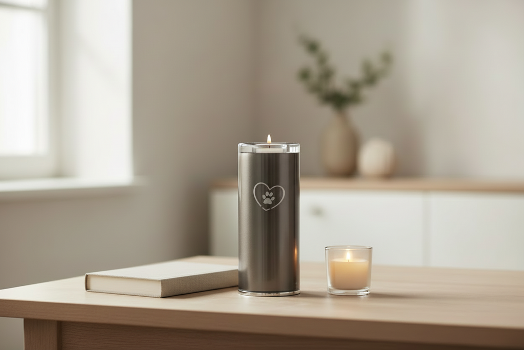 Glazen dierenurn antracietgrijs medium handgeblazen