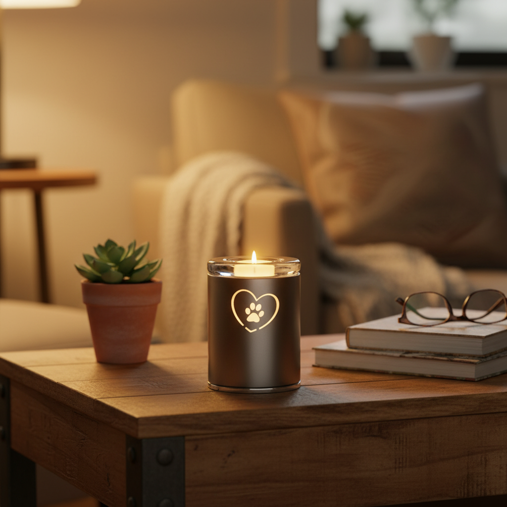 Glazen dierenurn antracietgrijs klein handgeblazen