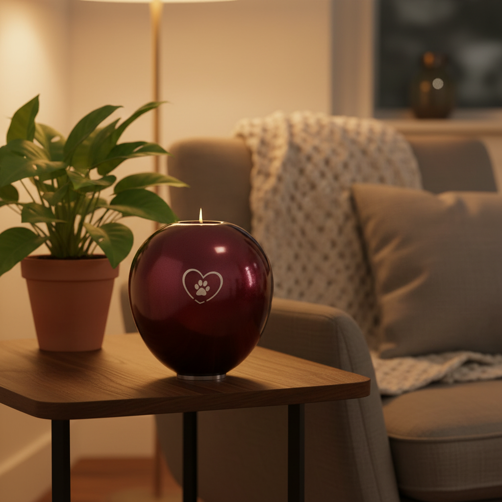 Glazen dierenurn groot bordeaux rood handgeblazen