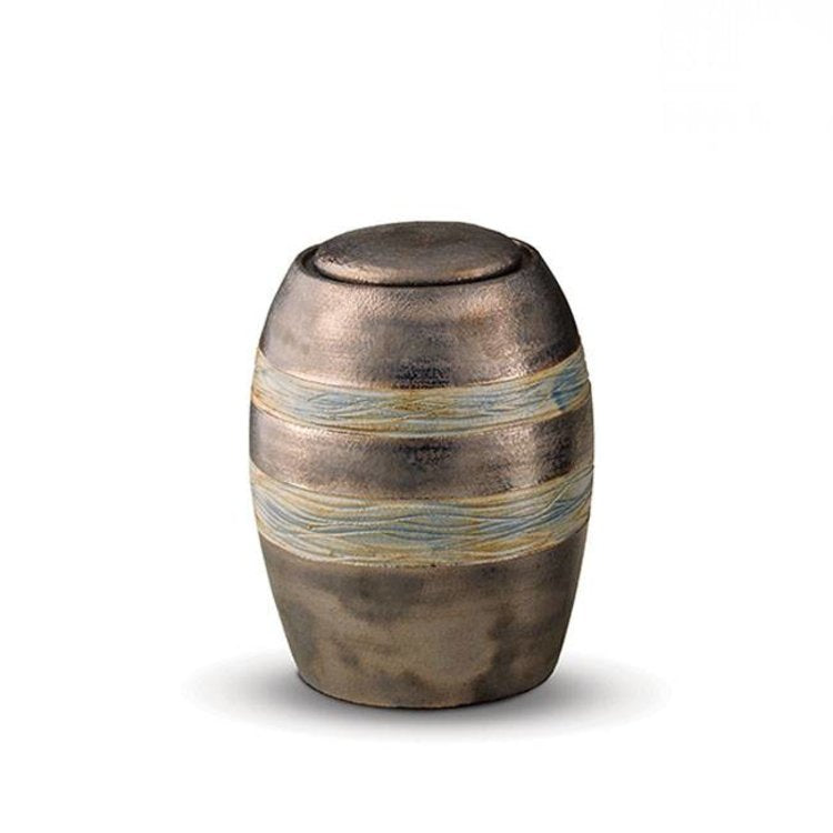 Keramische medium urn metallic blauw met glanzende afwerking