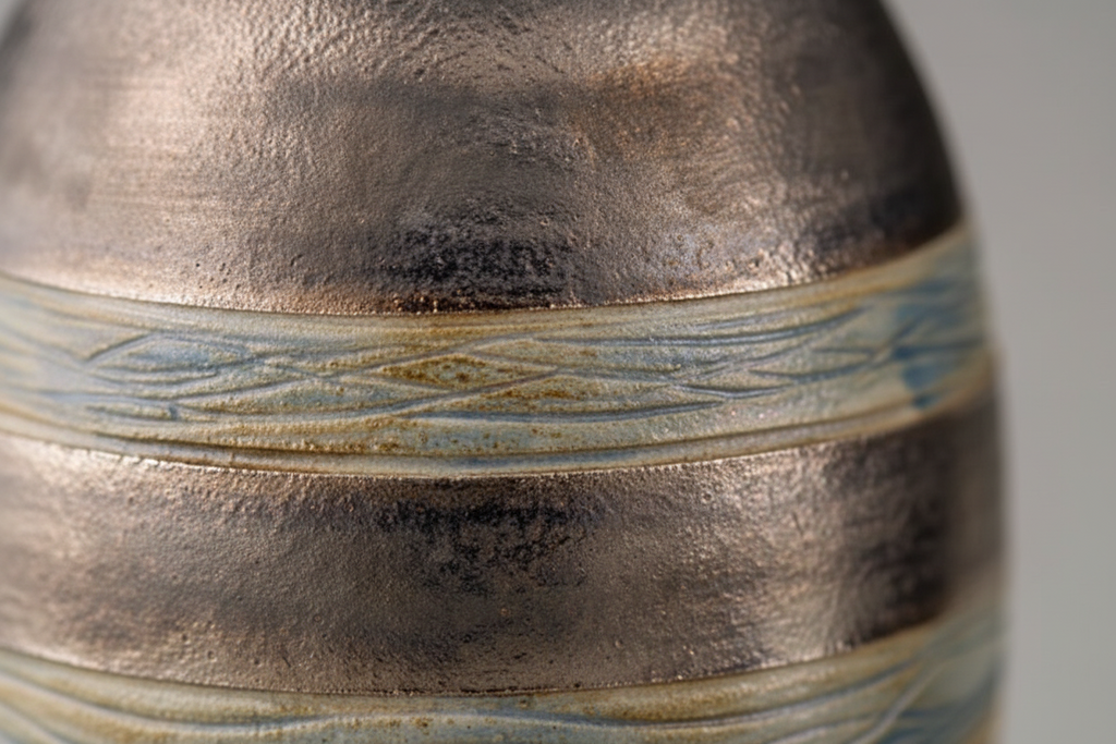 Keramische medium urn metallic blauw met glanzende afwerking