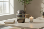 Keramische medium urn metallic blauw met glanzende afwerking