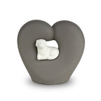 Porseleinen urn donkergrijs wit hartvorm huisdier