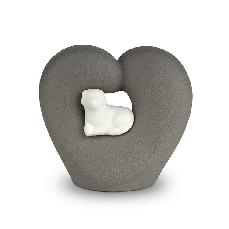 Porseleinen urn donkergrijs wit hartvorm huisdier