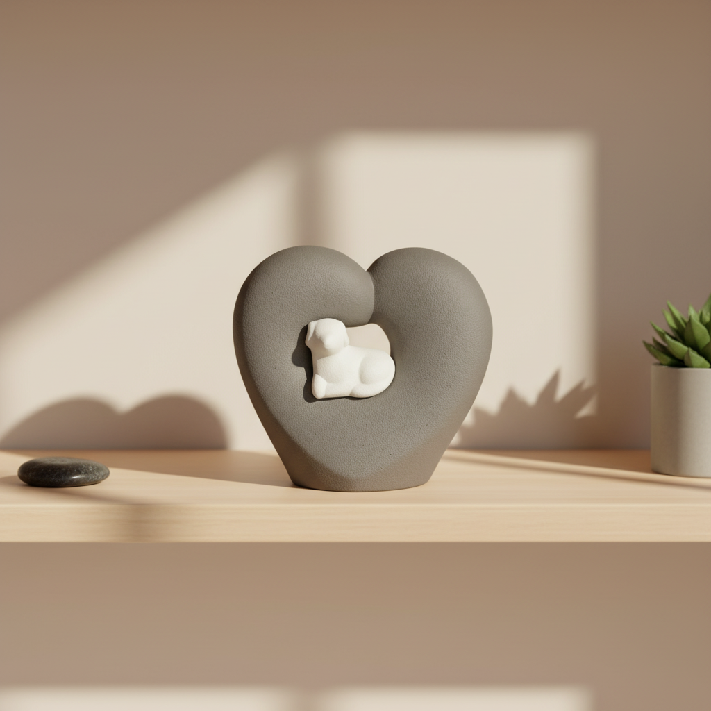 Porseleinen urn donkergrijs wit hartvorm huisdier